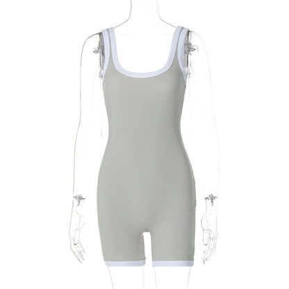 Summer Women Casual Solid Color U-Collar Sling Tight Yoga Rompers