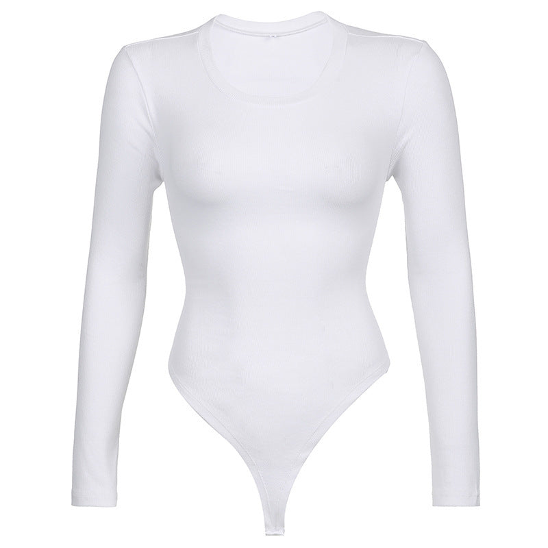 Body informal de moda para mujer con tirantes huecos en la espalda, manga larga y cuello redondo