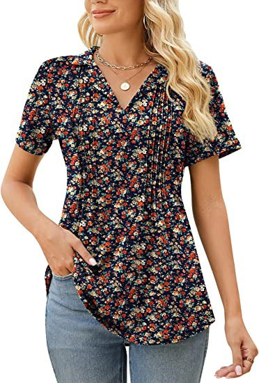 Camiseta informal de verano para mujer, con cuello en V y manga corta en blanco