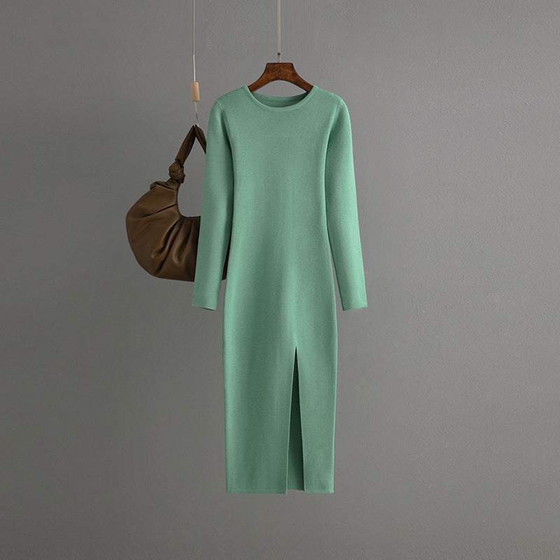 Women Basic Autumn And Winter Casual Solid Color Long Sleeve Knitted Dress