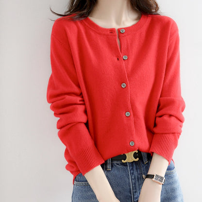 Women'S Elegant Office Chic Solid Color Rib-Knit Round Neck Long Sleeve Casual Knitted Sweater Coats