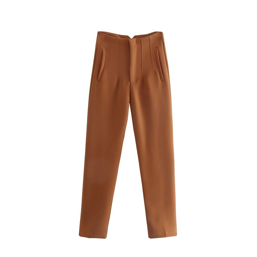 Women Fashion Casual Solid Color High Waist Pants