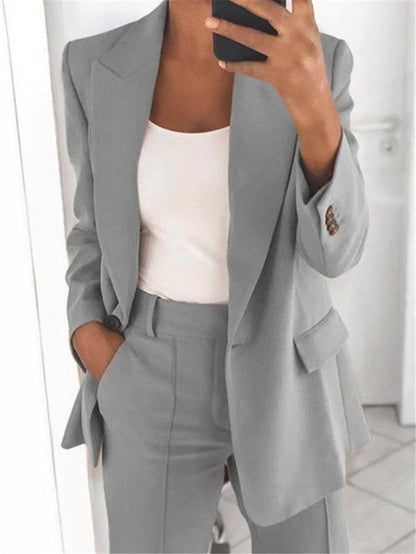 Conjunto de dos piezas de chaqueta y pantalón con solapa informal para mujer