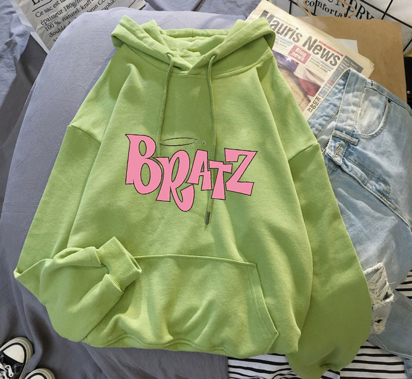 Sudadera con capucha de forro polar con estampado de letras para hombre y mujer, moda informal de otoño e invierno