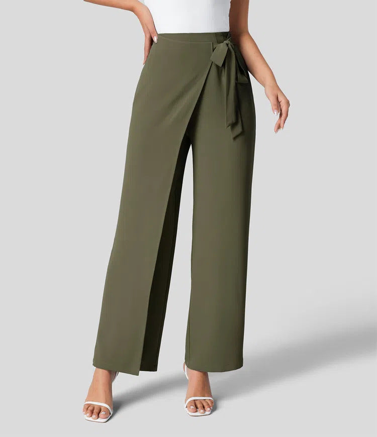 Women Fashion Casual Solid Color Loose Lace-Up Pants