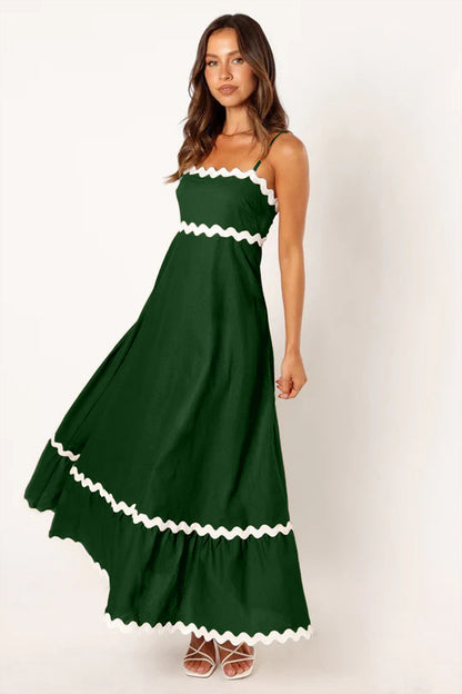 Women Casual Summer Vacation Floral Color Blocking Maxi Sun Dress
