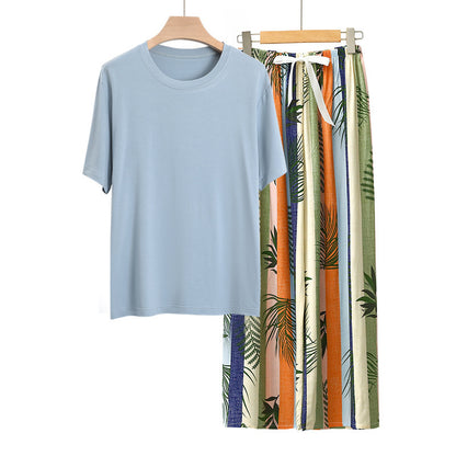 Conjunto de pijama informal de manga corta con top y pantalón para mujer