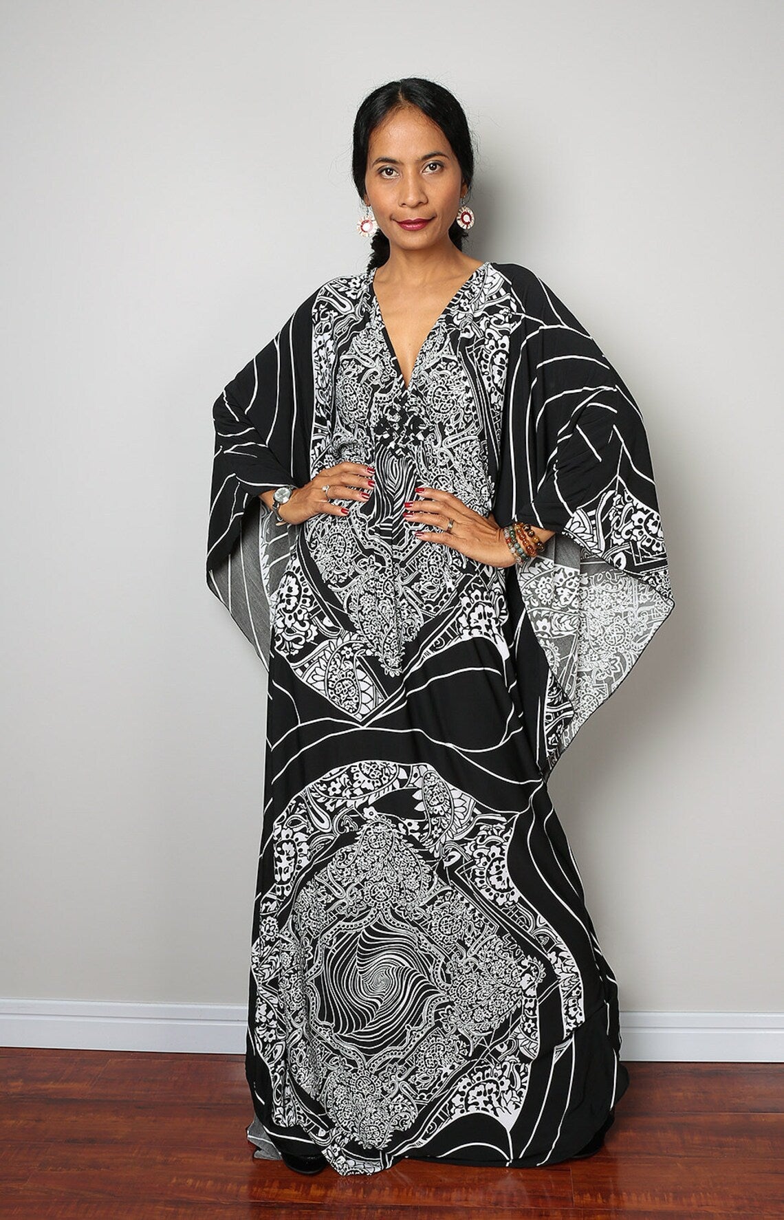 Polyester Printed Loose Woven Robe Vacation Casual Beach Bikini Coverup Women Loose Dress