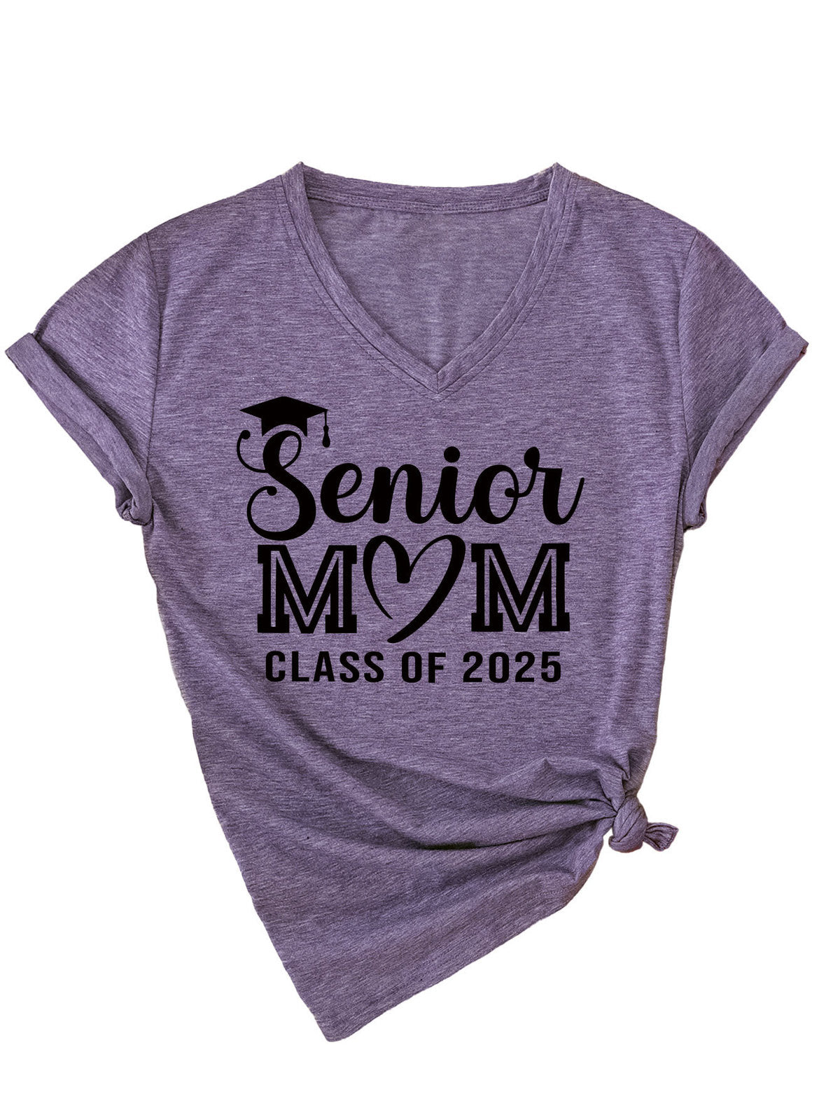 Camiseta informal de verano para mujer, color liso, con estampado de letras Mom, cuello en V y manga corta 2025