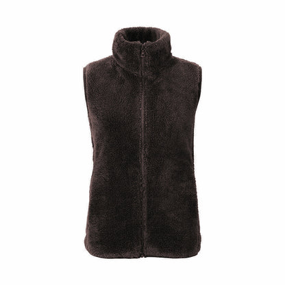 Chaleco informal de invierno de lana de color liso con cuello alto sin mangas para mujer