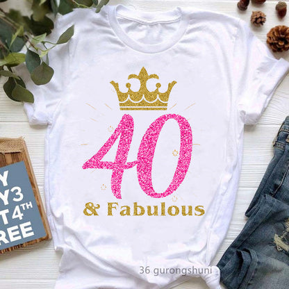 Camiseta informal de manga corta con letras de cumpleaños para mujer, talla grande