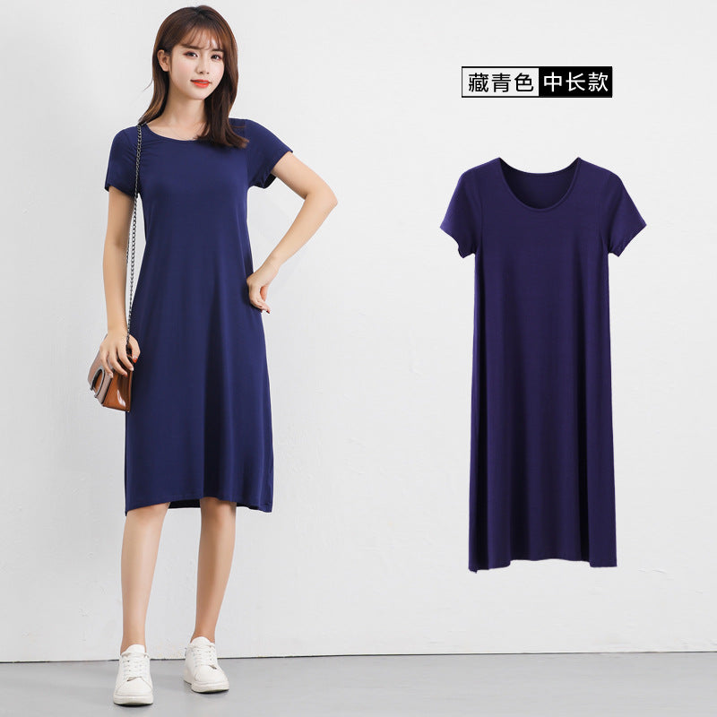 Vestido casual de manga corta de color liso para mujer