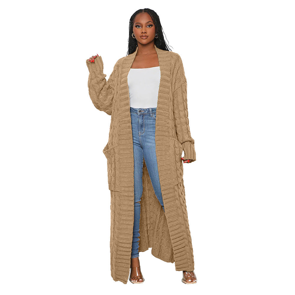 Women Winter Solid Color Long Sleeve Loose Casual Knitted Cardigan Over Coat