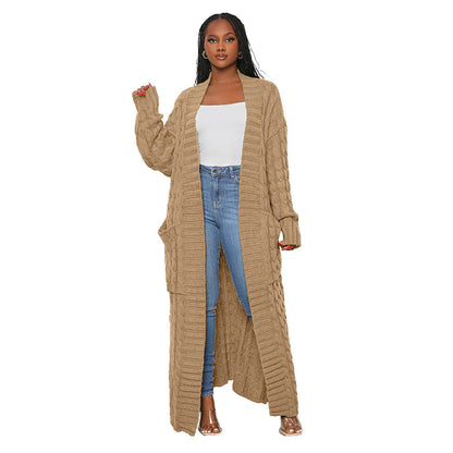 Women Winter Solid Color Long Sleeve Loose Casual Knitted Cardigan Over Coat