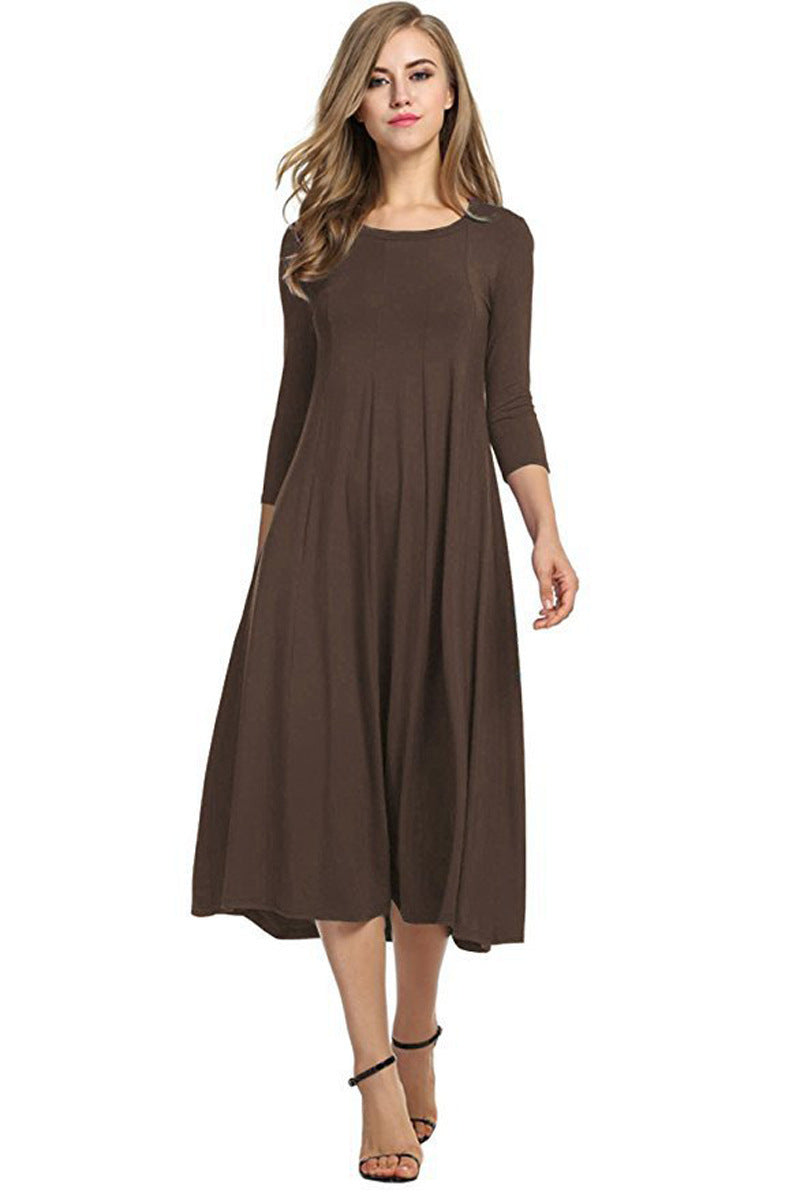 Women Fashion Casual Solid Color Pleated Dress