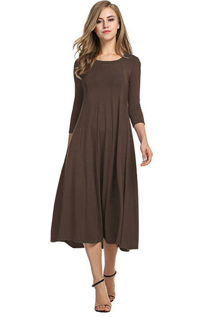 Women Fashion Casual Solid Color Pleated Dress