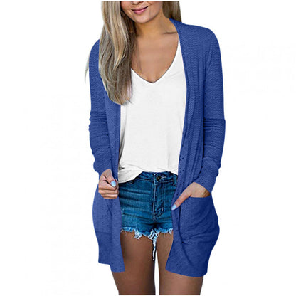 Abrigo informal holgado de manga larga con bolsillos en color liso para mujer