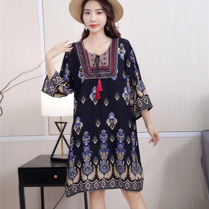 Vestido informal de manga larga con estampado étnico para mujer