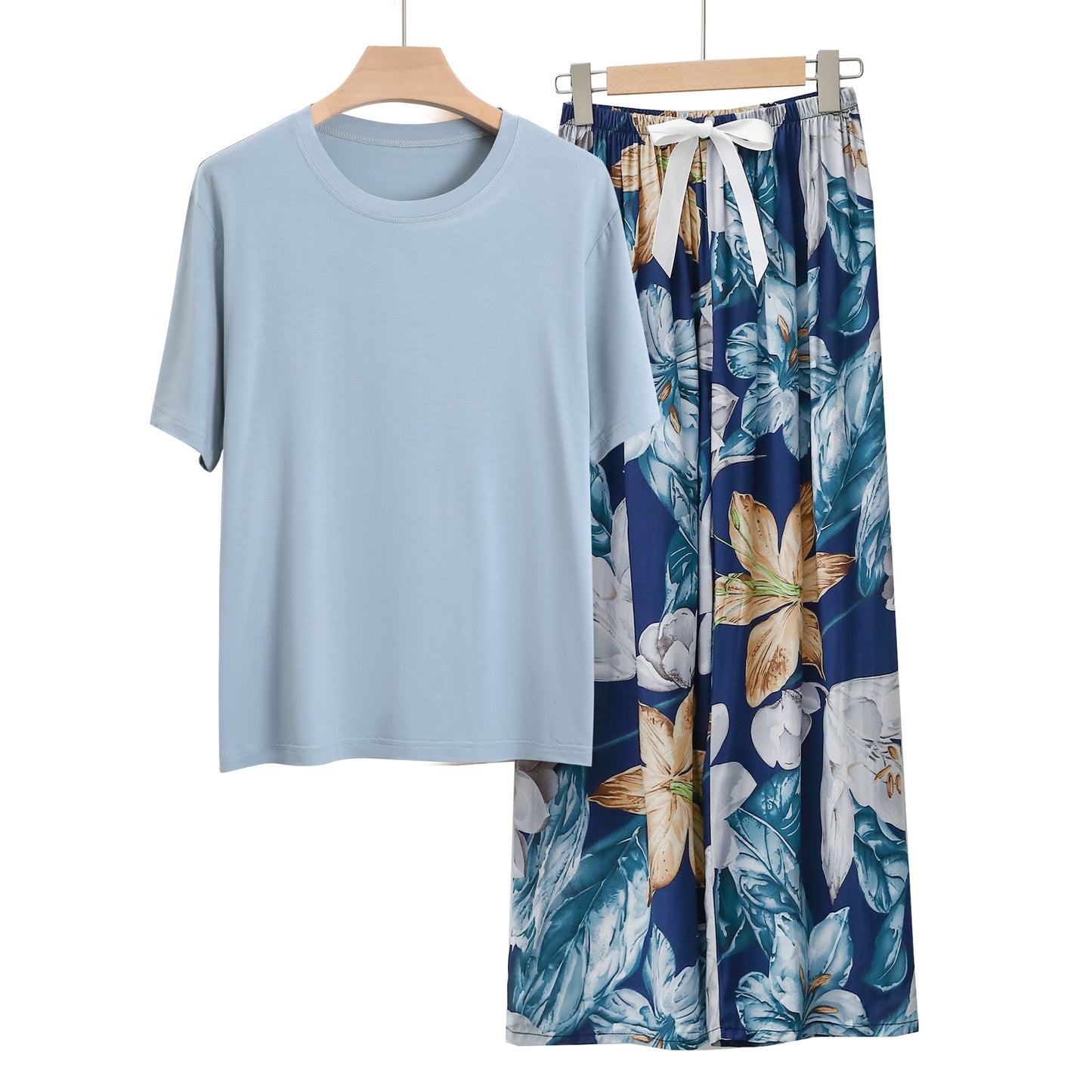 Conjunto de pijama informal de manga corta con top y pantalón para mujer