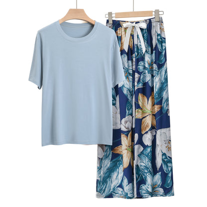 Conjunto de pijama informal de manga corta con top y pantalón para mujer