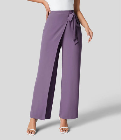 Women Fashion Casual Solid Color Lace-Up Wide Leg Pants