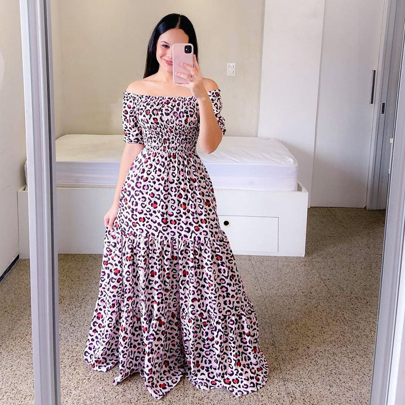 Summer Vacation Women Rainbow Color Floral Butterfly Large Swing Off Shoulder Casual Maxi Dress