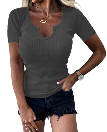 Camiseta informal de cuello en U profundo para mujer, color liso, sin mangas