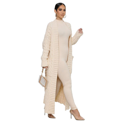 Women Winter Solid Color Long Sleeve Loose Casual Knitted Cardigan Over Coat