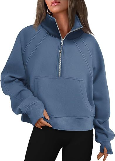 Sudadera informal de invierno para mujer, color liso, con cuello con cremallera y forro polar