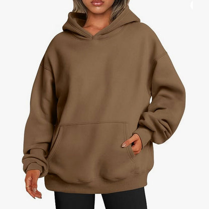 Autumn Winter Women Casual Loose Solid Color Long Sleeve Pocket Blank Hoodies