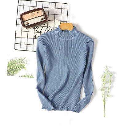 Women Casual Solid Color Basic Half-Turtleneck Knitted Sweater