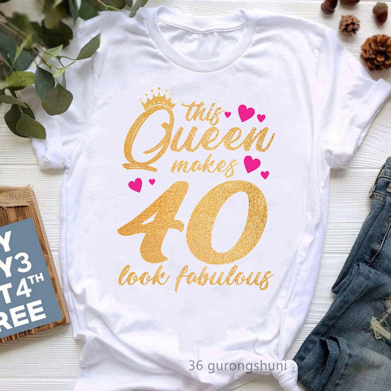 Camiseta informal de manga corta con letras de cumpleaños para mujer, talla grande