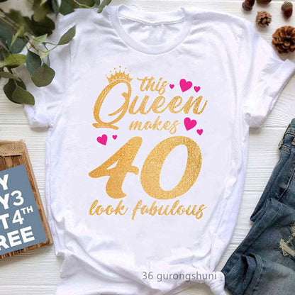 Camiseta informal de manga corta con letras de cumpleaños para mujer, talla grande