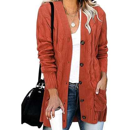 Autumn Winter Women Casual Single-Breasted Knitted Cardigan Jacket