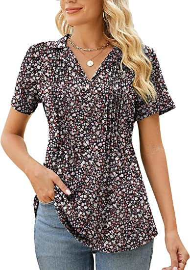 Camiseta informal de verano para mujer, con cuello en V y manga corta en blanco