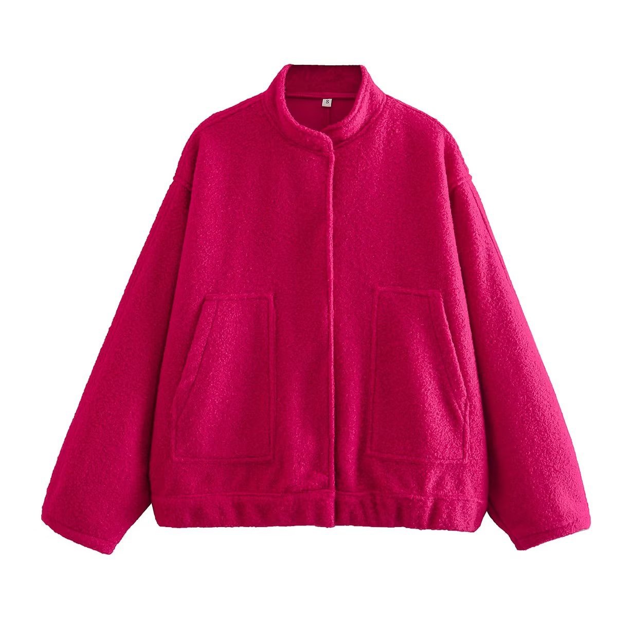 Chaqueta holgada informal de color liso con cuello alto para mujer