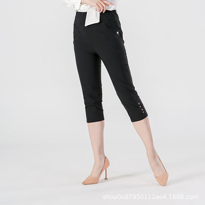 Women Fashion Casual Solid Color Plus Size Cropped Pants