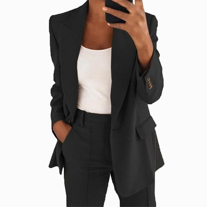 Conjunto de dos piezas de chaqueta y pantalón con solapa informal para mujer