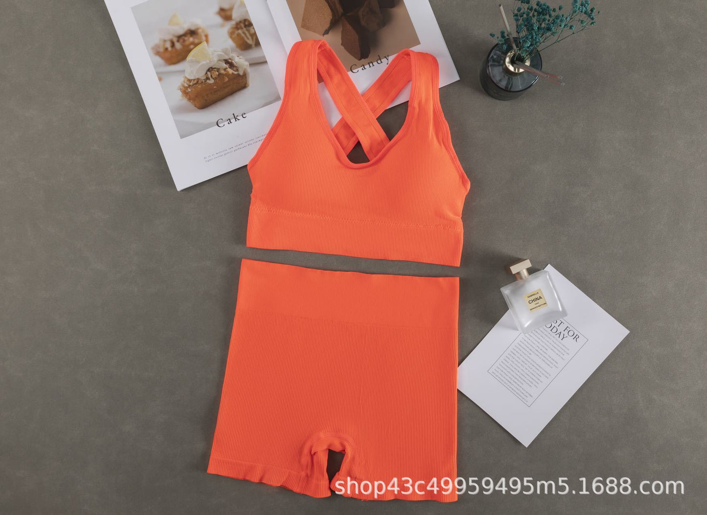 Women Fashion Casual Solid Color Camisole Sports Shorts Set