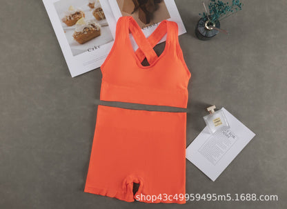 Women Fashion Casual Solid Color Camisole Sports Shorts Set