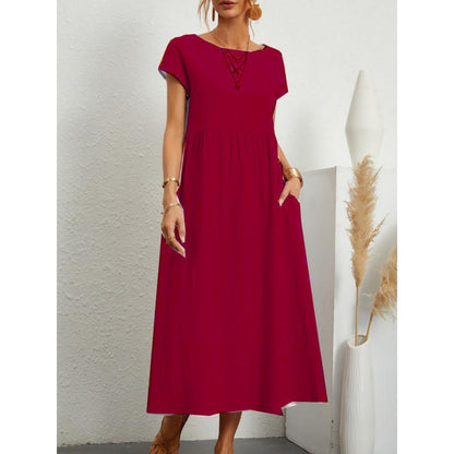 Vestido holgado informal de verano para mujer, color liso, sin mangas y con bolsillos