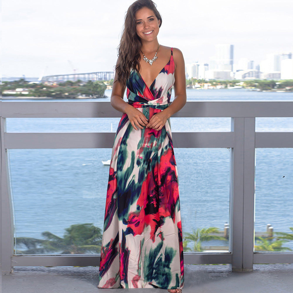 Vestido camisola holgado con cuello en V y estampado floral para mujer, informal, de vacaciones