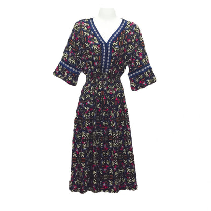 Vestido midi holgado informal de verano con cuello en V y mangas acampanadas para mujer