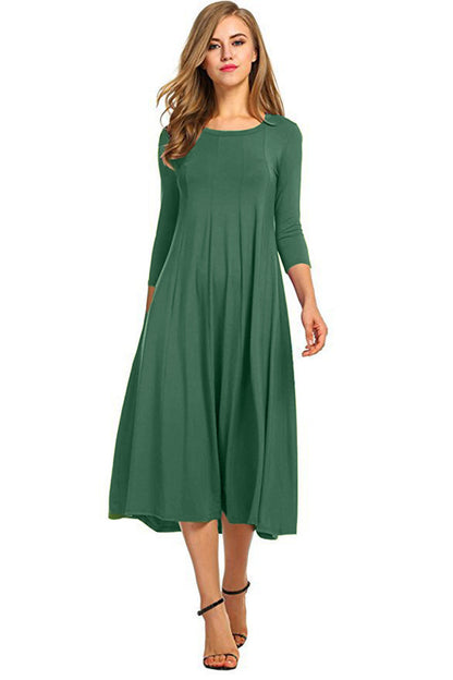 Women Fashion Casual Solid Color Pleated Dress