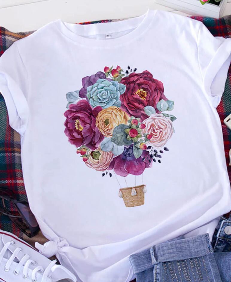 Camiseta informal de manga corta con estampado de corazón para mujer