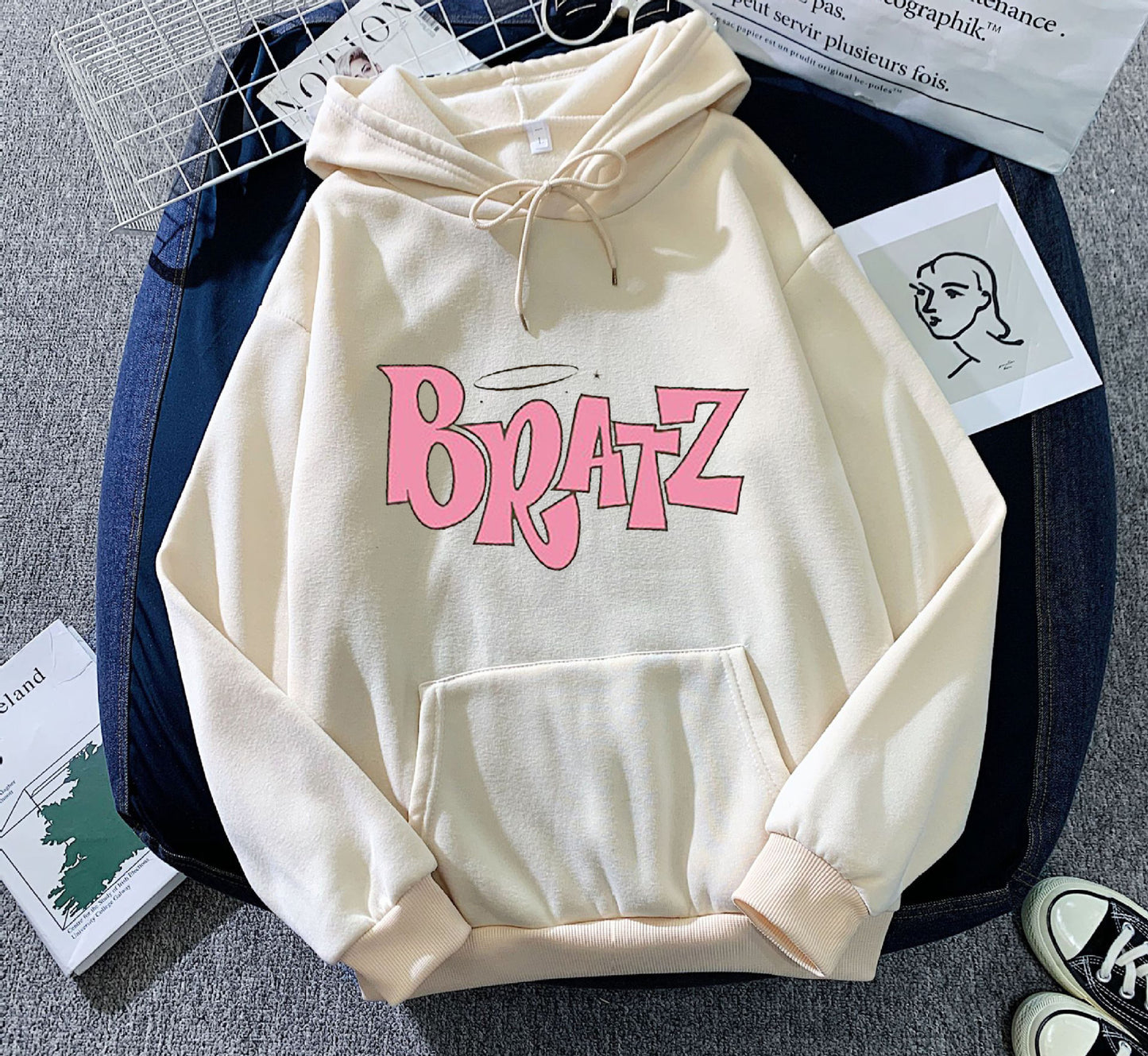 Sudadera con capucha de forro polar con estampado de letras para hombre y mujer, moda informal de otoño e invierno