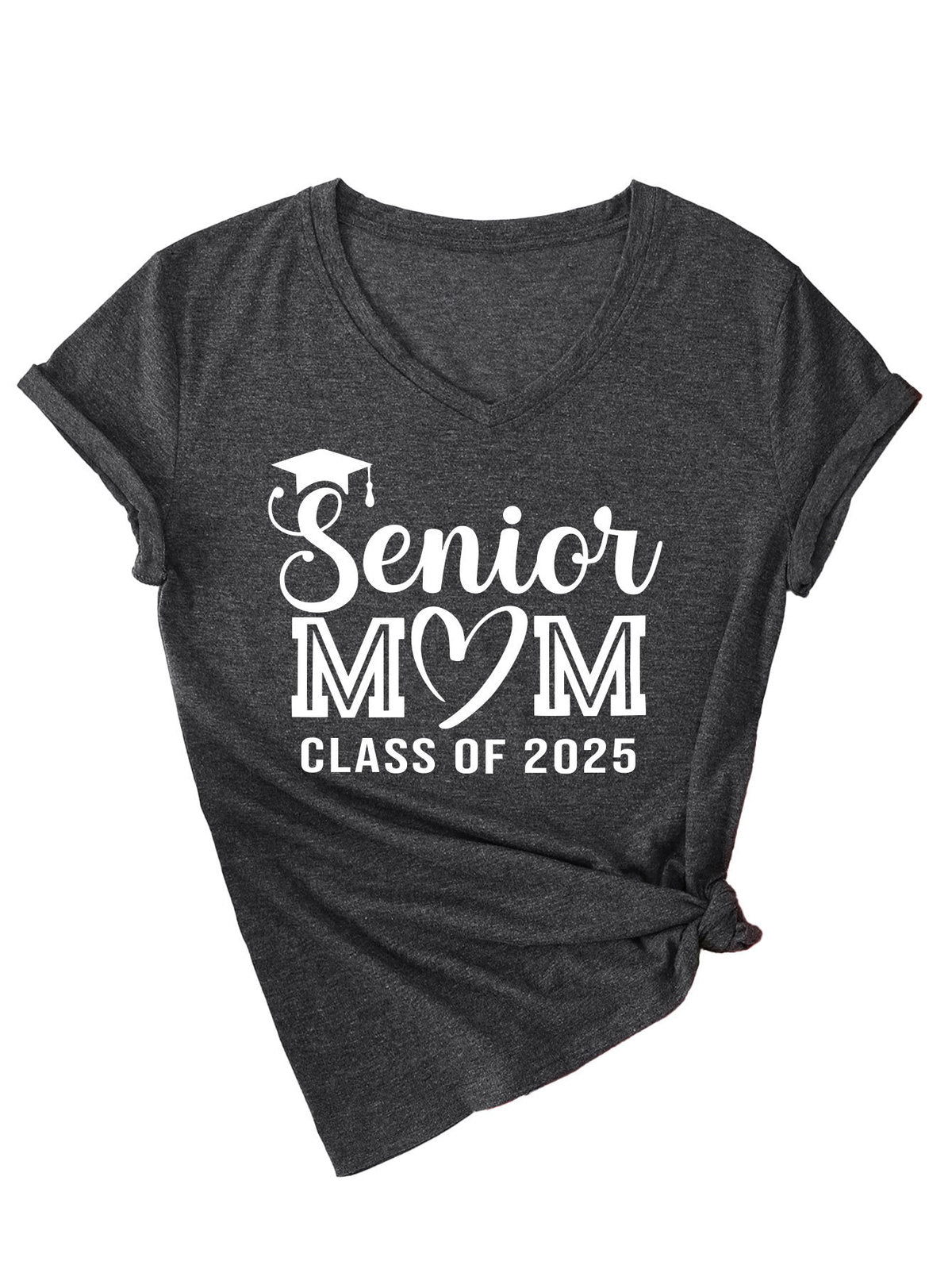 Camiseta informal de verano para mujer, color liso, con estampado de letras Mom, cuello en V y manga corta 2025