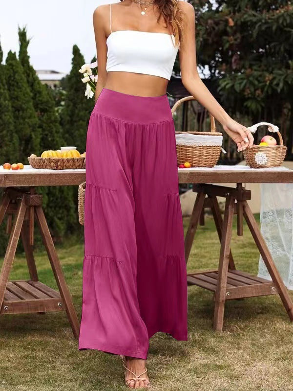 Pantalones anchos de lino y algodón de cintura alta informales de verano para mujer