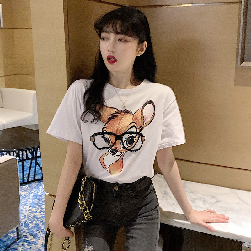 Camiseta básica informal de verano para mujer, holgada, con estampado de sonrisas y manga corta