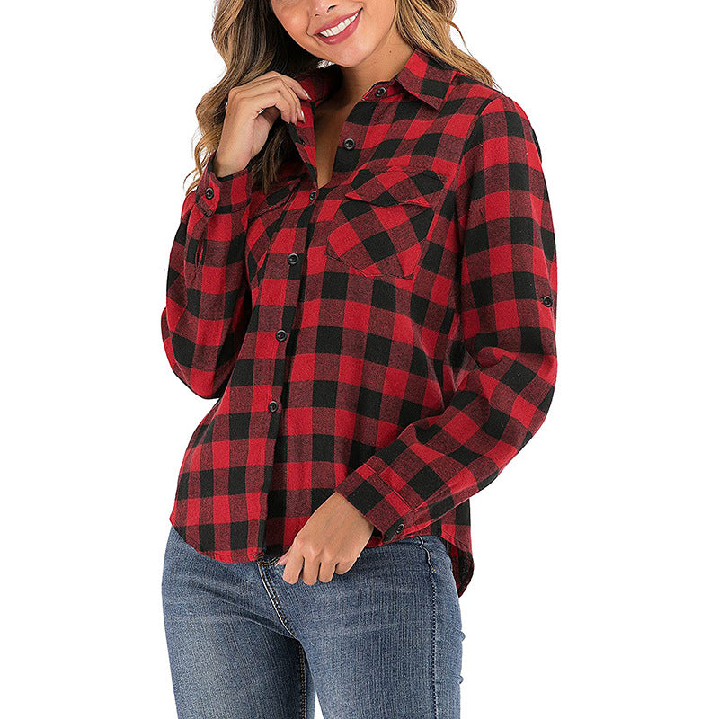Camisa informal de manga larga a cuadros para mujer, estilo universitario, estilo Lel